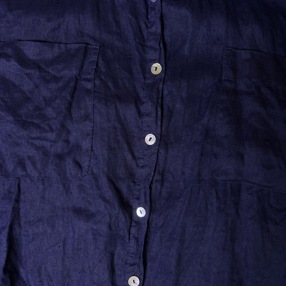 Rachel Zoe Navy Blue 100% Linen Button Down Shirt Womens Large Oversized Summer - Picture 5 of 10